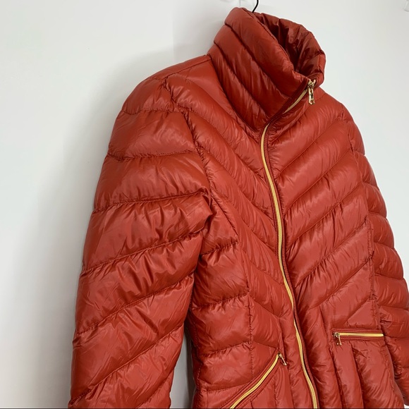 Kenneth Cole Reaction Russet Orange Down Filled Jacket Puffer Coat Fall Winter - Picture 3 of 16